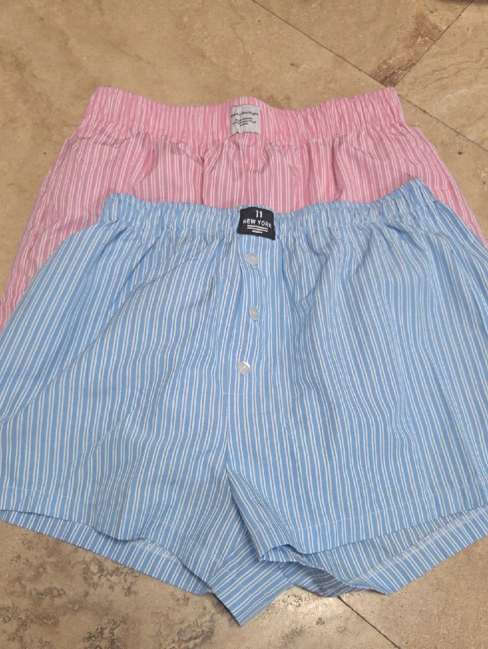 SHEIN Pink & Blue Striped Elastic Waist Shorts Set